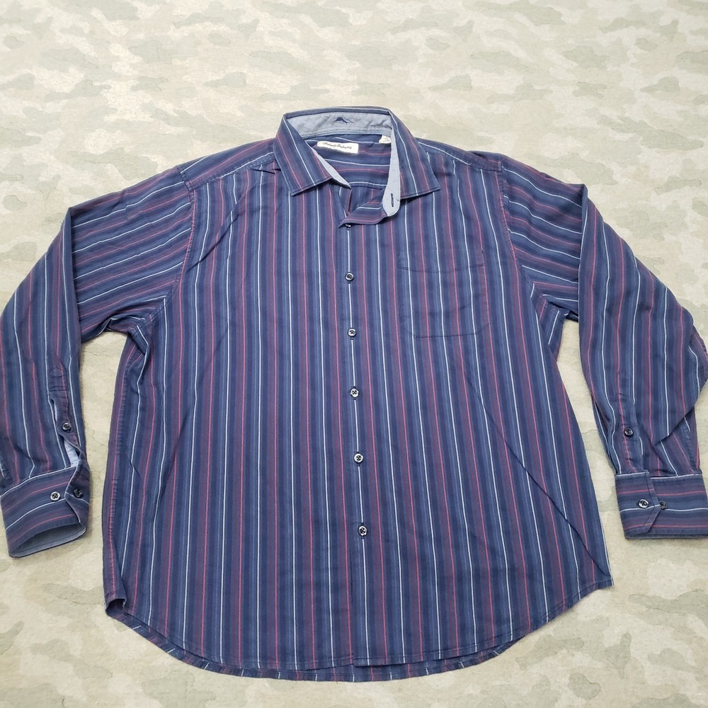 Tommy Bahama Shirt Mens Large Blue Striped Long Sleeve Button Up Casual